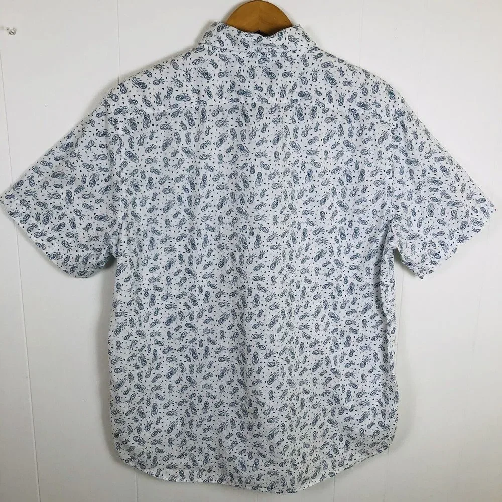 Banana Republic Standard Fit White Pineapple Short‎ Sleeve Shirt Large Cotton